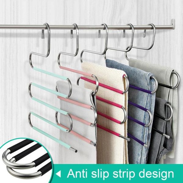 

trouser rack s-type non-slip stainless steel pants jeans scarf clothing hanger towel storage for wardrobe bathroom hangers & racks