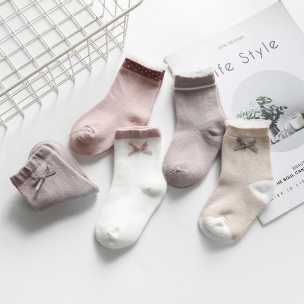 

socks 0-8 years 5 pairs/set children spring&summer soft with bow lace accessories girls medium tube for baby kids, Pink;yellow