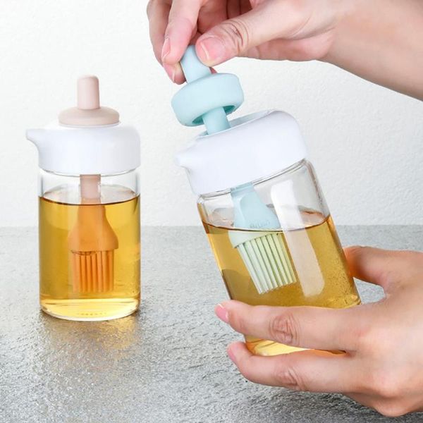 

storage bottles & jars 230ml multi-use oil pot household 2 in 1 glass large caliber elastic brush pump bottle kitchen press barbecue spray