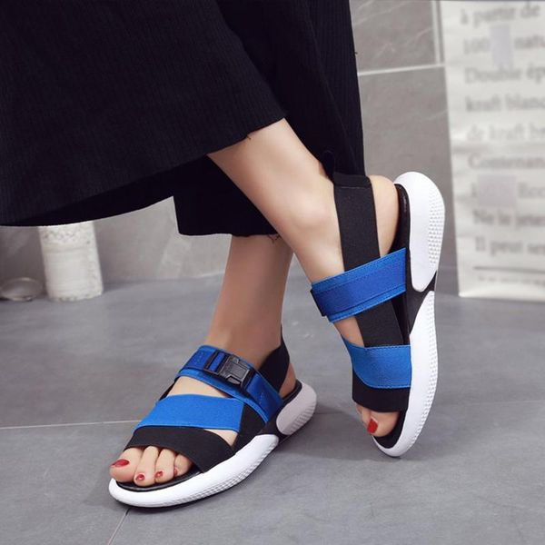 

sandals women sports fashion open toe thick heel platform slides female summer flat casual footwear slippers for girls plus size, Black