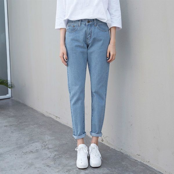 

women's jeans boyfriend for women denim pants korean style high waist loose all-match harem female trousers streetwear qx95, Blue