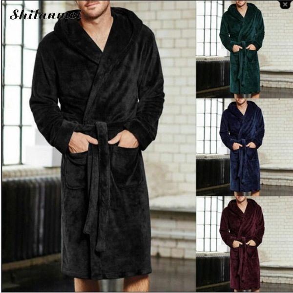 

winter men luxury bathrobe mens warm silk flannel long kimono bath robe home clothes male night dressing gown bathrobes, Black;brown