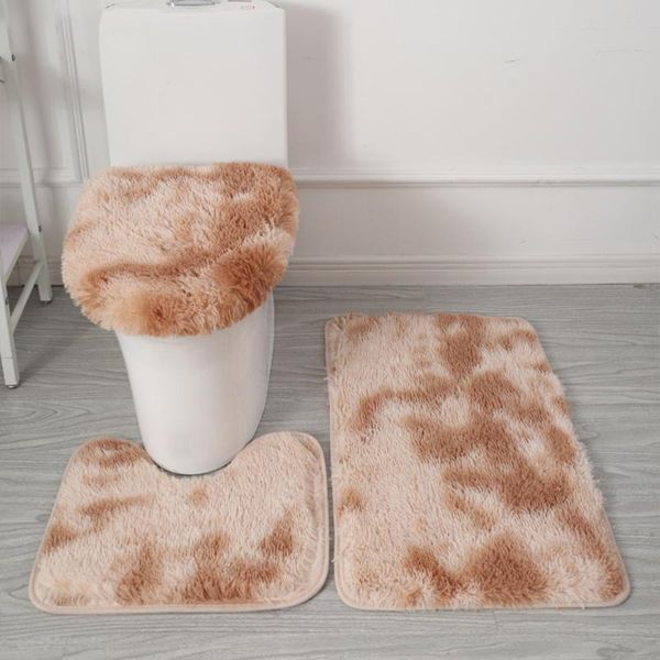 

bath mats 3 ps/ set plush tie-dye soft bathroom mat toilet carpet rug non-slip shower room floor