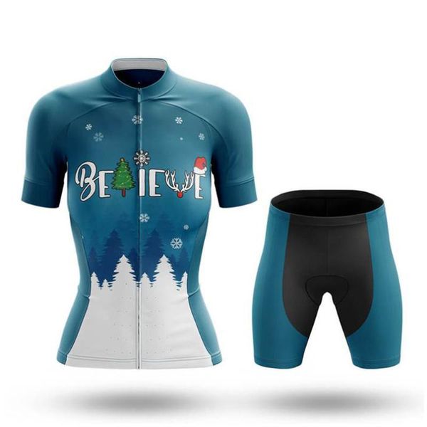 Set da corsa Natale 2021 Believe Kit da ciclismo da donna Abbigliamento professionale Camicia estiva a maniche corte ad asciugatura rapida