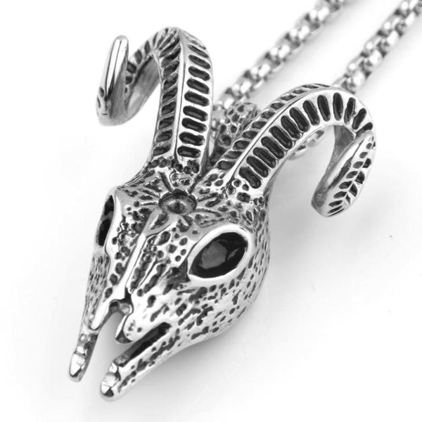 

pendant necklaces vintage sheep head stainless steel necklace viking men's goat skull titanium punk jewelry, Silver