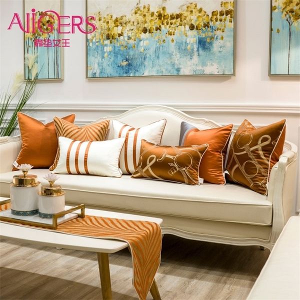 Avigers Luxus Orange Weiß Moderne Dekokissenbezüge Gestreifte Kissenbezüge für Sofa Schlafzimmer Wohnzimmer Autos 210317