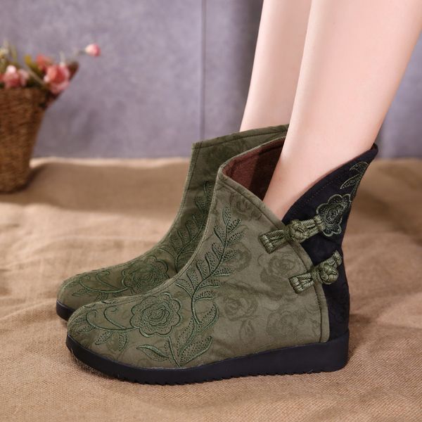

autumn and winter ethnic wind cotton boots fashion warm embroidered flowers in the cylinder of women's cloth shoes, Black