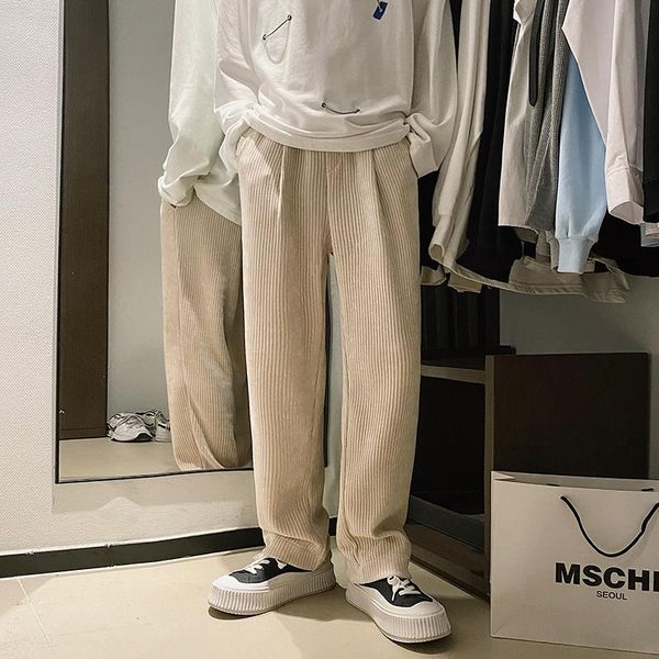 

men's pants autumn winter corduroy men fashion retro baggy casual streetwear loose hip-hop straight mens trousers, Black