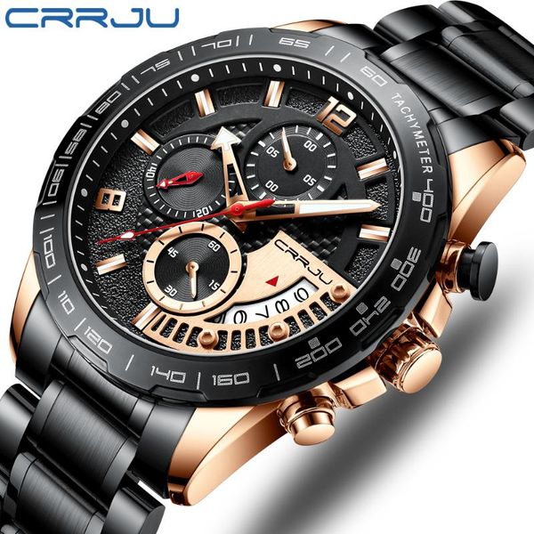 

relogio masculino fashion quartz watch men crrju sport mens watches military waterproof chronograph clock wristwatches, Slivery;brown