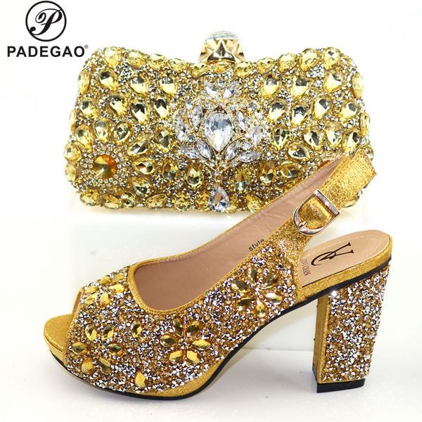 

dress shoes 2021atumn special arrivals golden matching and bag set in heels for party, Black