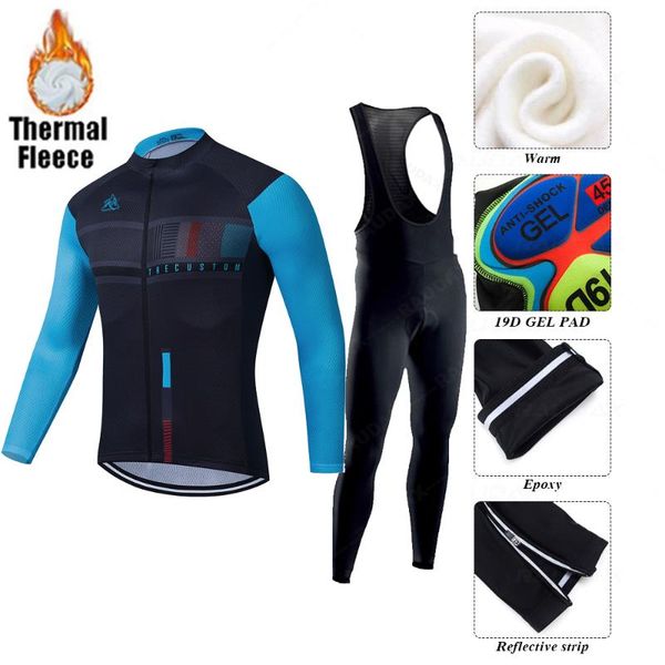 

racing sets 2021 rx bike team winter cycling clothing man long sleeves fleece jersey set mtb road keep warm uniform, Black;blue