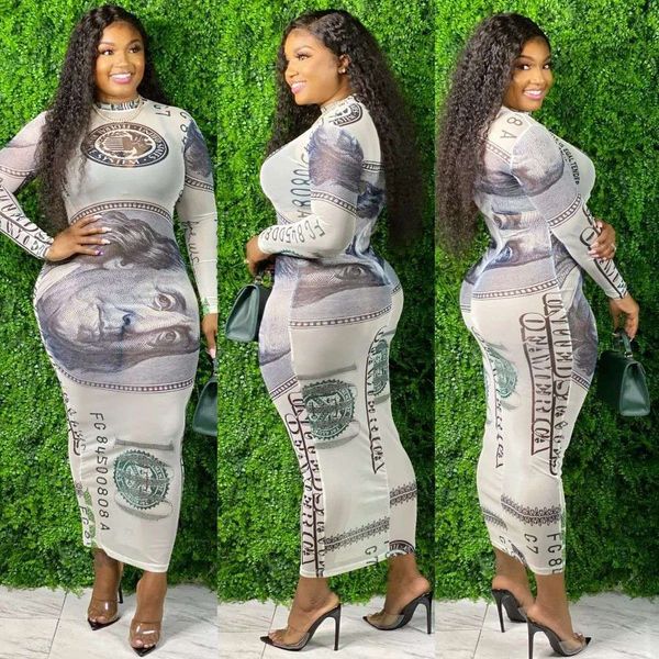 

2021 fashion dollar print one step dress, White