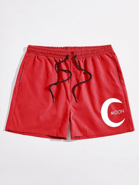 

romwe guys moon print drawstring shorts t45c#, Black