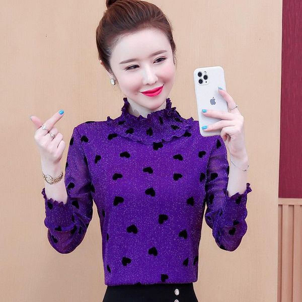 

women's blouses & shirts women 2021 autumn winter turtleneck long sleeve shirt casual lady blouse ruffle plus size clothing female eleg, White