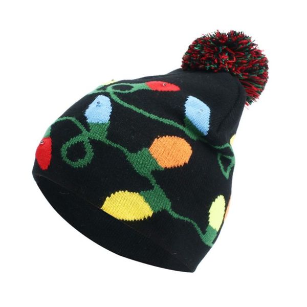 

outdoor hats year's christmas hat led knitted with lights for adults and children luminous ball party caps, Black;white