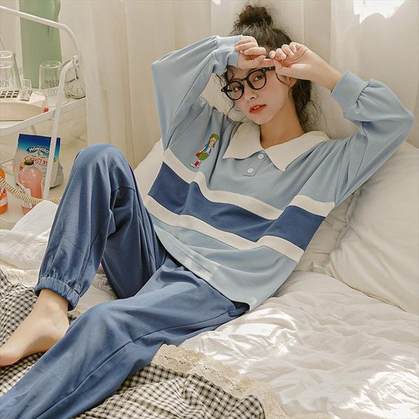 

pajamas long sleeved cotton spring womens sleepwears autumn korean style summer outer wear loose large size casual homewear, Black;red