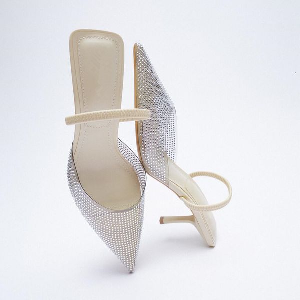 

slippers high-heeled shoes lady mules for women pointed toe med female platform gold sandals new soft lace-up square heel s ev4v, Black