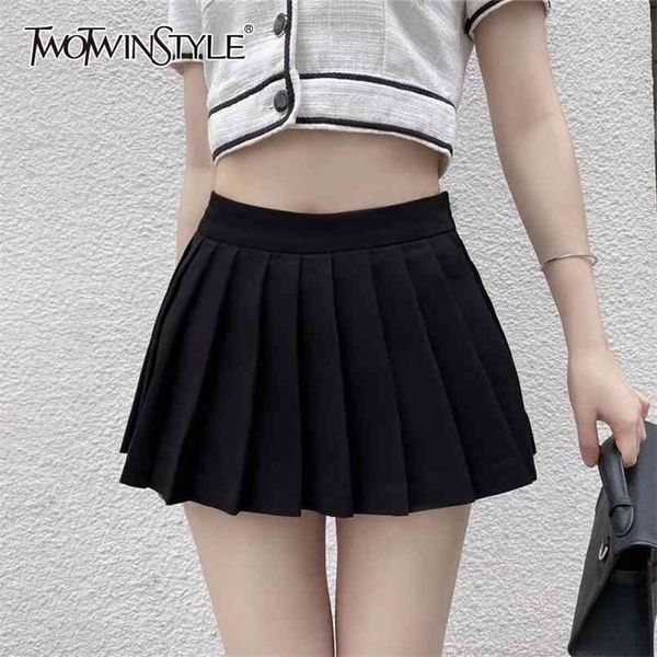 

black preppy style skirt for women high waist minimalist casual pleated mini skirts female summer fashion 210521