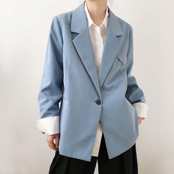 

women's suits & blazers elegant women single button blazer jacket 2021 autumn winter loose office wear long sleeve female solid suit bl, White;black