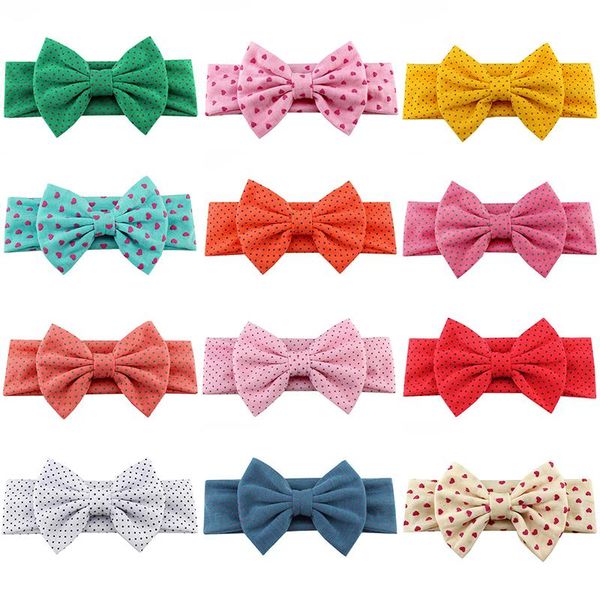 

sweet cute born bow headband fashion dot print knotted hairband ribbon cloth headwear stretch girl party hair accessories, Slivery;white