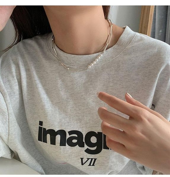 

punk fashion temperament pearl linked chain choker charms necklaces for women girls clavicle necklace gift 1n173 pendant, Silver