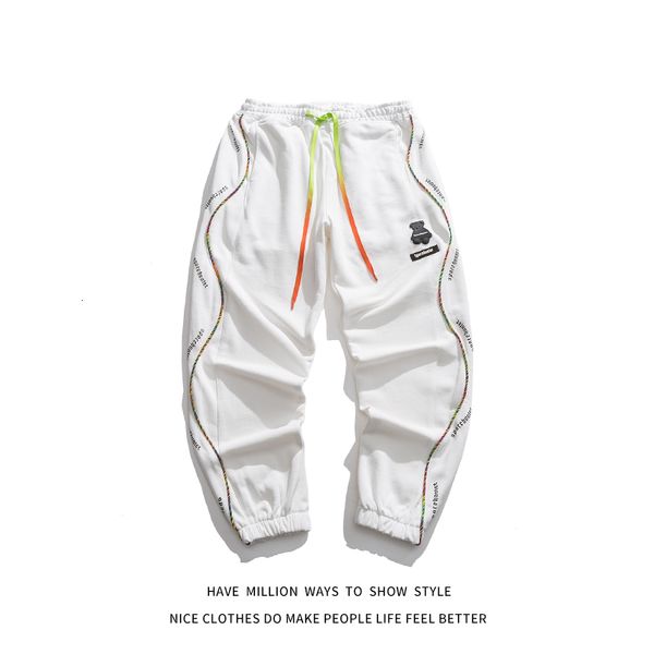 

women's pants & capris men's / women's sweatpants, bear print embroidery, street clothes, unisex, hip-hop style, raiow belt,, Black;white