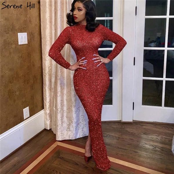 

evening dresses muslim wine red beading luxury 2021 latest design mermaid long sleeves gowns la60851, Black;red