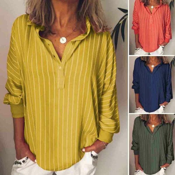 

women's t-shirt summer casual t-shirts striped v-neck long sleeve loose, White