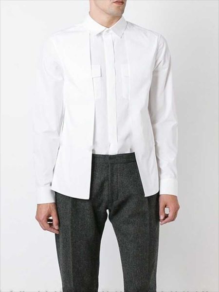 

men's casual shirts summer fashion false two stitching slim cotton long sleeve shirt white square collar go with everything, White;black