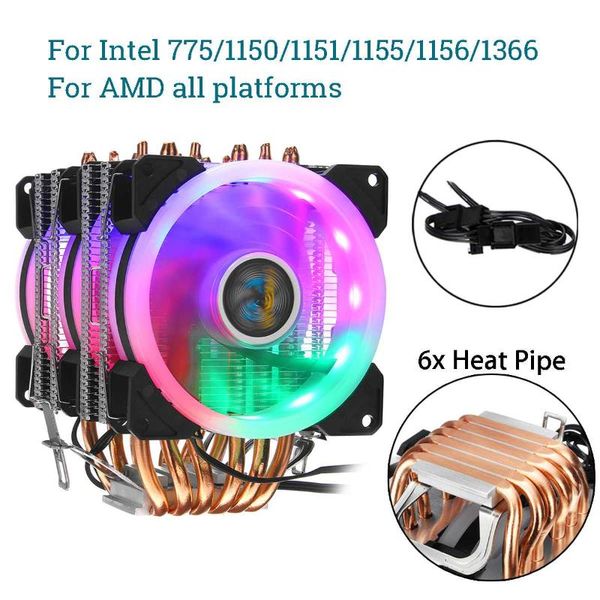 

heatpipes cpu cooler fan with rgb dual-tower radiator 9cm cooling heatsink for intel 775/1150/1151/1155/1156/1366 amd fans & coolings