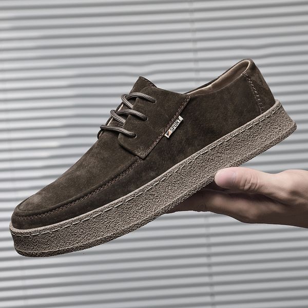 

dress shoes suede leather lace-up men casual fashion men's comfortable thick bottom walking mens sneakers kxkz, Black