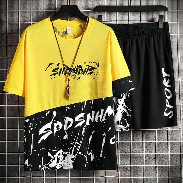 

fashion summer print suit mens tracksuit street hip hop short sleeved sportswear casual sports 2 piece set of l, Gray