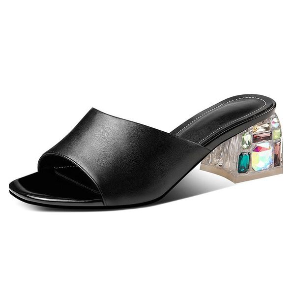 

genuine leather 5.5cm square heels sandals woman fashion ladies casual work shoes black white large size 41 42