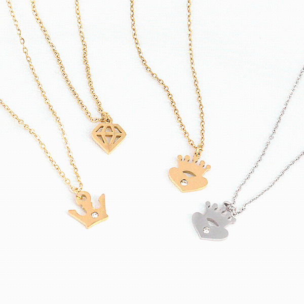 

pendant necklaces exquisite stainless steel necklace for women geometric simple gold crown zircon chain choker jewelry, Silver