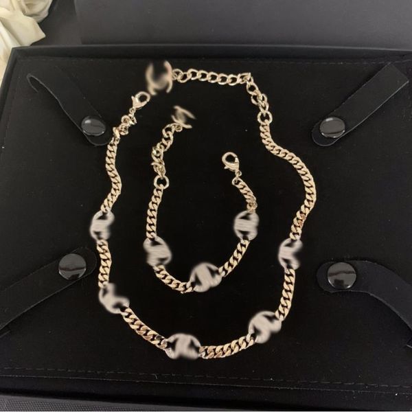 

new silver letter diamond inlaid necklace neck chain bracelet fashion