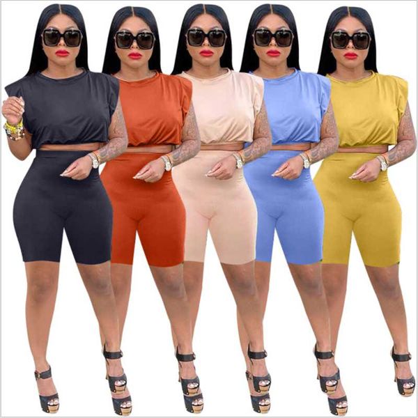 

women's tracksuits simple pure color o neck short sleeve bro and pants 2 pieces set casual lady fashion, Gray