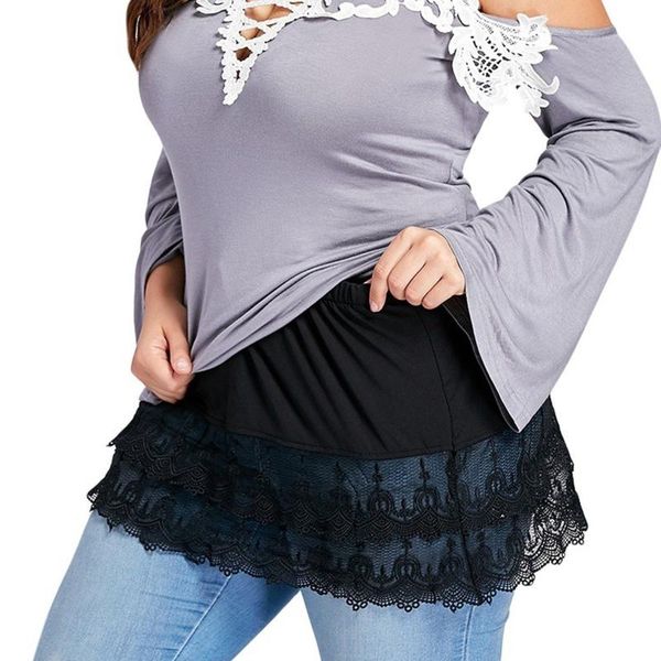 

ly mini skirt shirt extenders lace hollow stitching short for women skirts, Black