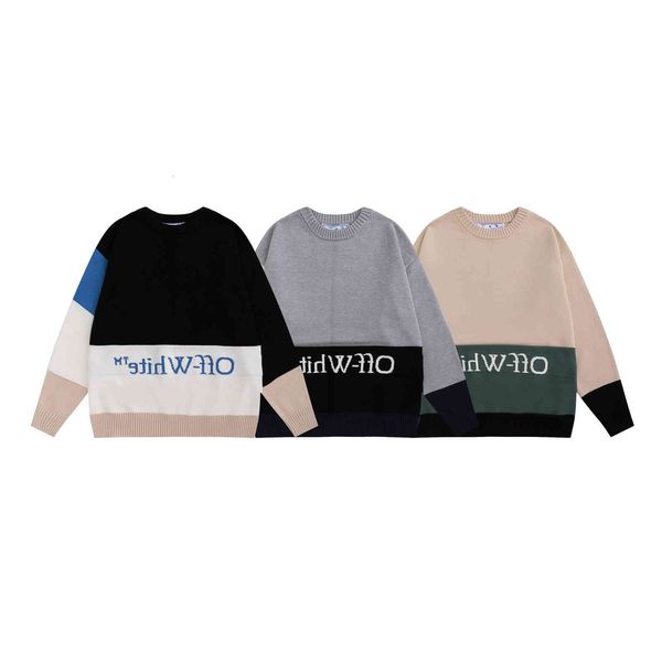 

autumn and winter off 2021 new color blocking letters leisure round neck knitted sweater men's women's batch, Black