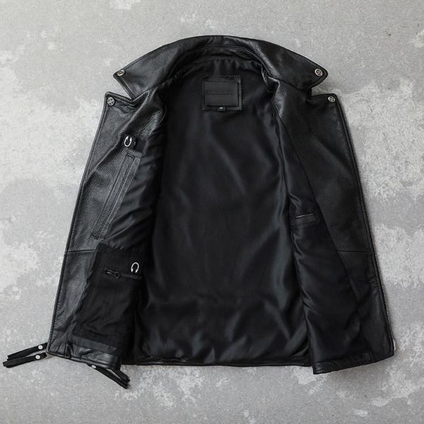 

men's vests black 2021 short biker's style leather vest men large size xxxxl genuine cowhide spring slim fit motorcycle natural co, Black;white