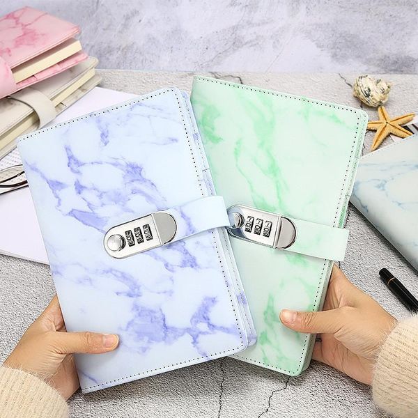 

notepads with lock password notebook marble texture personal diary code 100 sheets thicken notepad leather office school stationery gift, Purple;pink