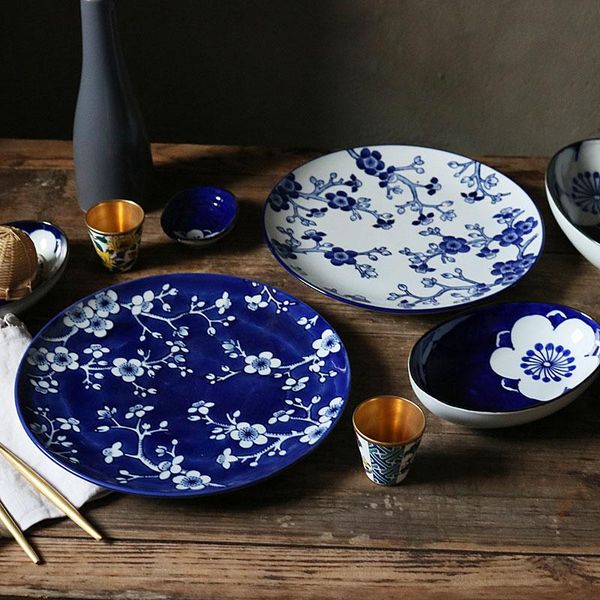 

dishes & plates dinner bohemian blue geometric pattern underglaze ceramic plate