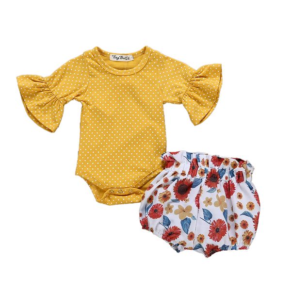 

newborn infant kid baby toddler girl clothes dot romper bodysuit floral short pants outfit clothes set, Blue