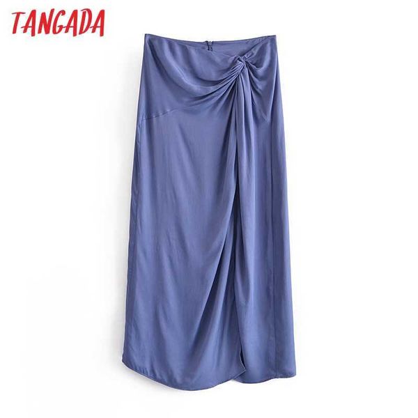 

tangada women solid bow pleated midi skirt faldas mujer vintage zipper ladies elegant chic mid calf skirts qn78 210609, Black