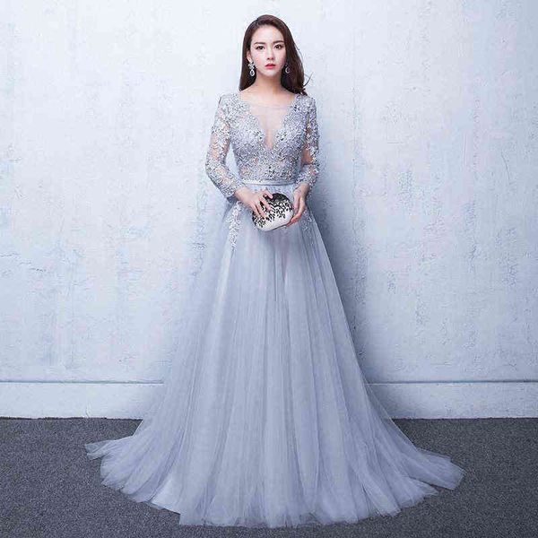 

prom luxury boutique occasion dresses elegant v-neck evening lace wine red toast small tail annual meeting host long sleeve dinner, Black