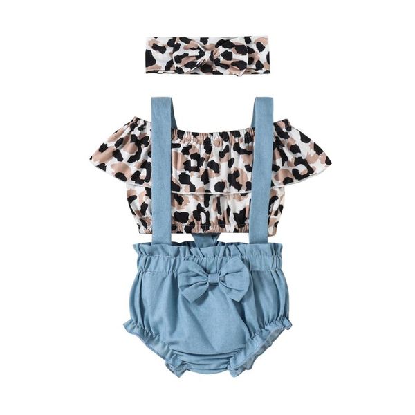 

clothing sets 3pcs born baby girls clothes set 2021 summer off shoudler sleeveless leoaprd crop + shorts overalls outfits 0-24m, White