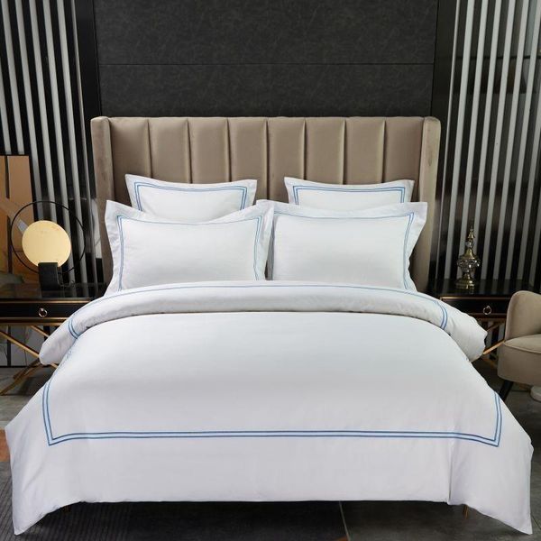 

bedding sets 100%egyptian cotton luxury 600tc frame embroidery white el duvet cover set premium bed sheet pillow shams  king 4pcs