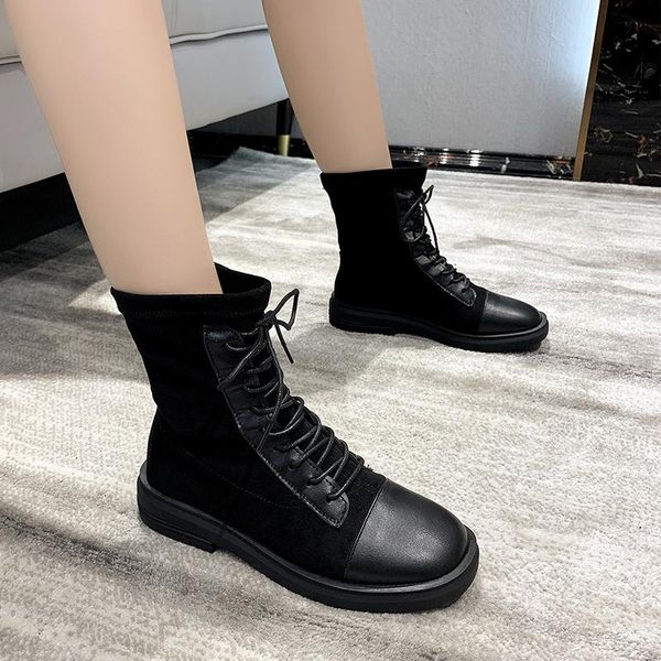 

winter boots women -boots british style autumn retro wild thick-soled increased motorcycle shoes uk drop, Black