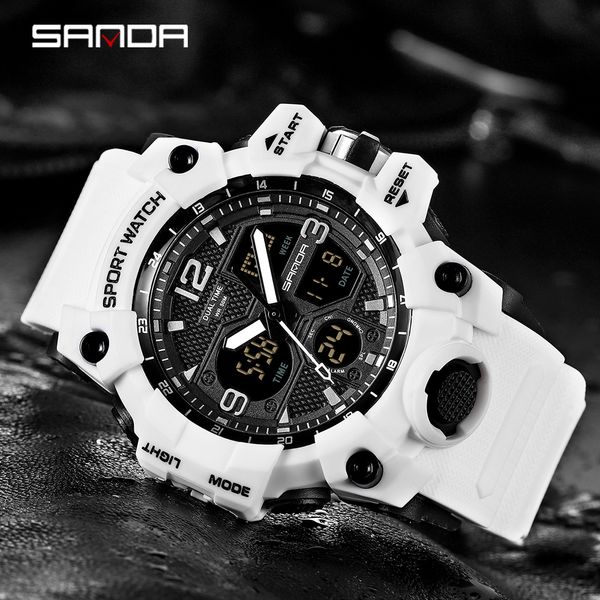 

sanda men military watches g style white sport watch led digital 50m waterproof watch s shock male clock relogio masculinog, Slivery;brown
