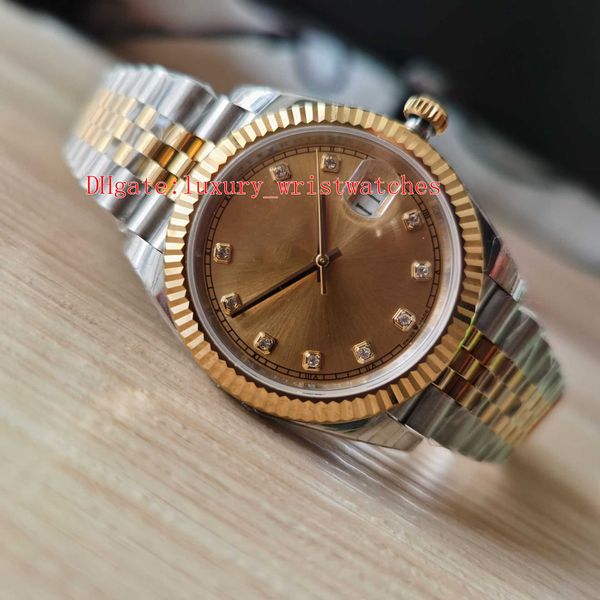 

excellent wristwatches watches m126333-0012 41mm 126333 jubilee bracelet diamond 18k gold & steel two tones eta 3235 movement automatic mech, Slivery;brown