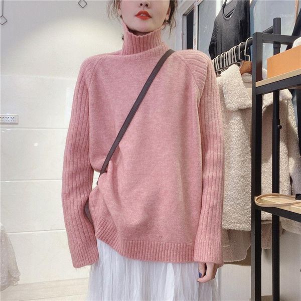 

women's sweaters turtleneck sweater women pullovers winter 2021 korean knit solid harajuku long sleeve pink fashion clothes brown, White;black